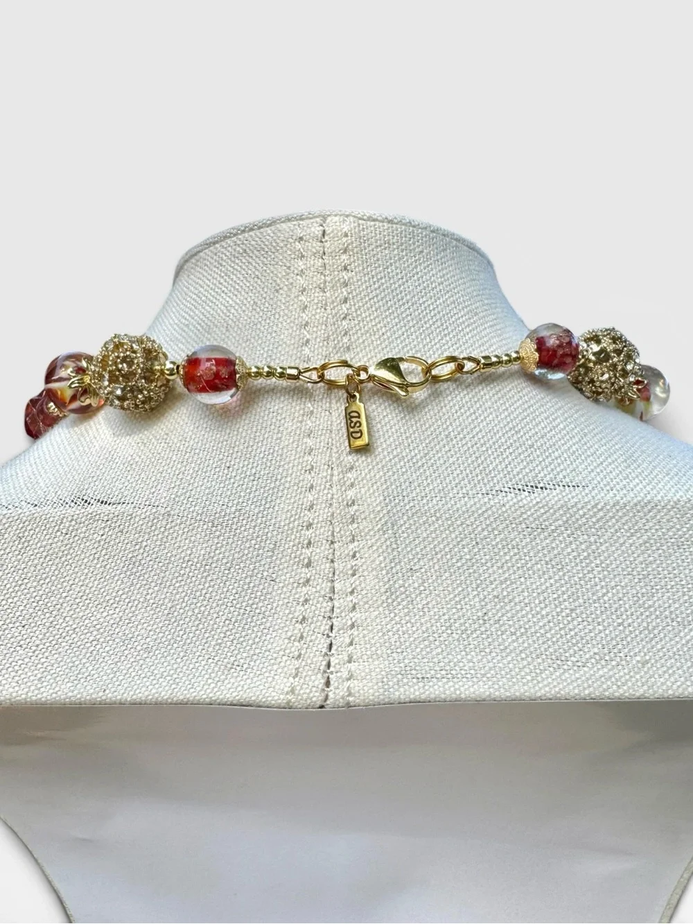 ARTISAN Lampwork Glass, Czech Glass, Ruby & Citrine Necklace